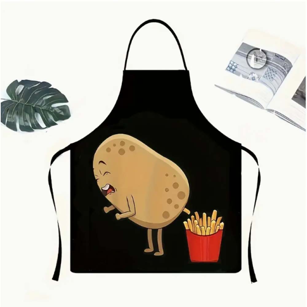 1pc Funny Potato Making French Fries Apron, Novelty Cartoon Kitchen Cooking Apron for Home BBQ Party