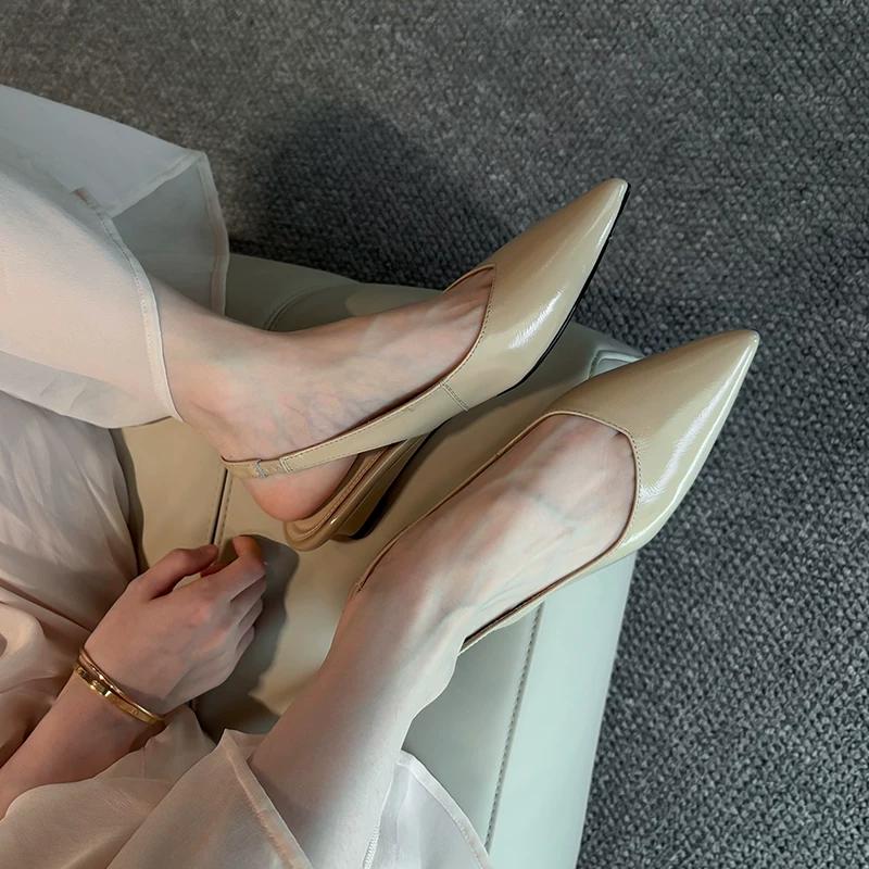 New Style Women's Patent Leather Pointed Toe Women Pumps Elegant Low Heels Sandals Casual Dress Street Style Shoes