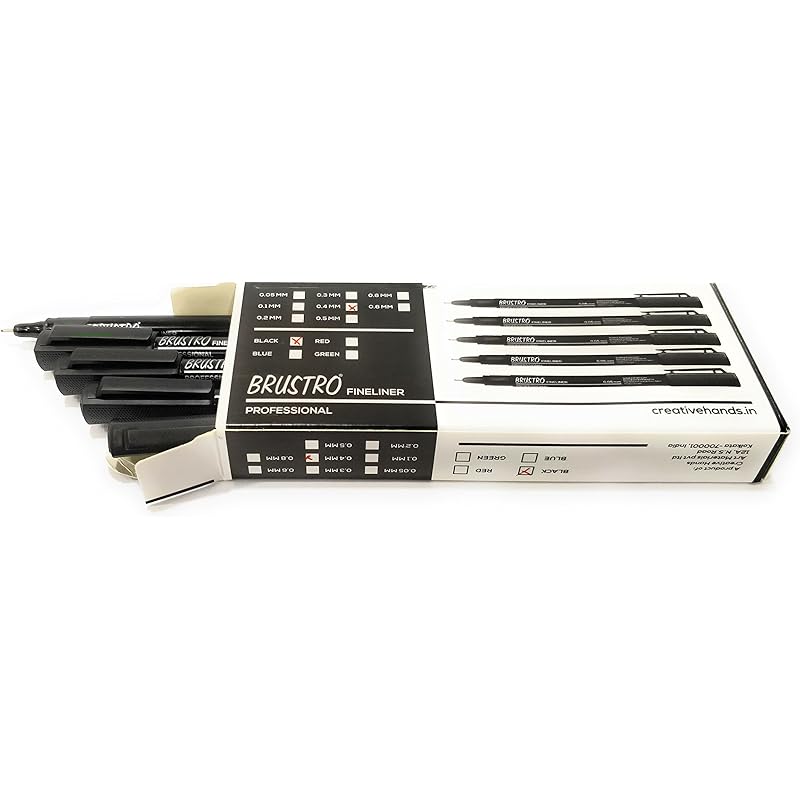 

Brustro Professional Pigment Based Fineliner Pen | Black, Box Of 10, Tip Sizes - 0.4 Mm | Archival,Waterproof,Uv Resista 1 count (Pack of 10) чорний