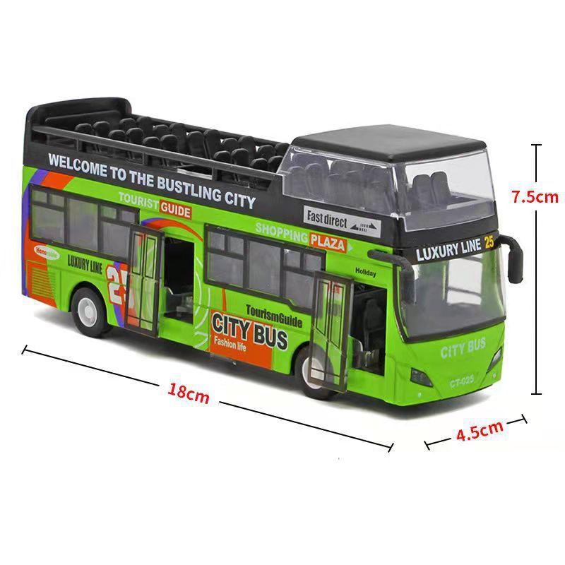 Simulation Bus Alloy Car Model Light Music Pull Back Double Section Bus Children's Sound and Light Toy Car