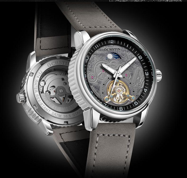 Swiss Tourbillon Men's Mechanical Watch, Large Dial, Automatic, Fashionable Leather Strap, High-End Feel