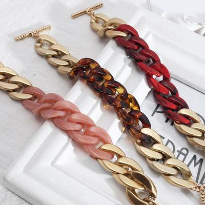 Vintage Metal Resin Splice Thick Chain Link Round Cuban Bracelet Punk Trendy Twist Lock Wristband Bracelets Friends Hand Jewelry