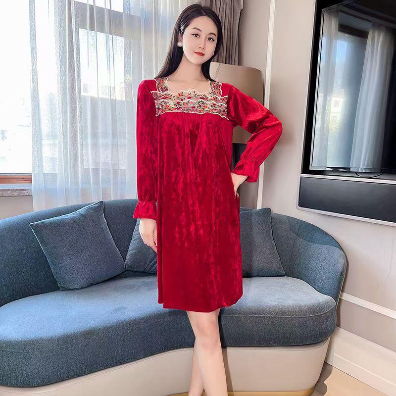 Nuisette de luxe en velours rouge pour femme - Vêtement d'intérieur élégant d'automne/hiver