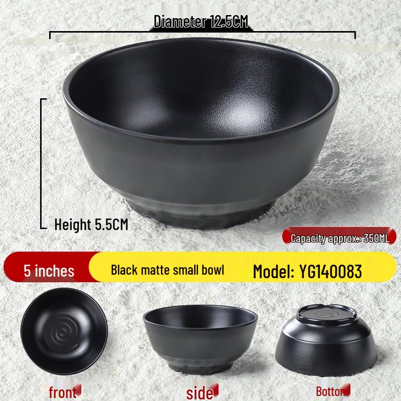 Black Matte Melamine Rice & Dipping Sauce Bowl for Restaurants, Hotels, Hot Pot, and Malatang.