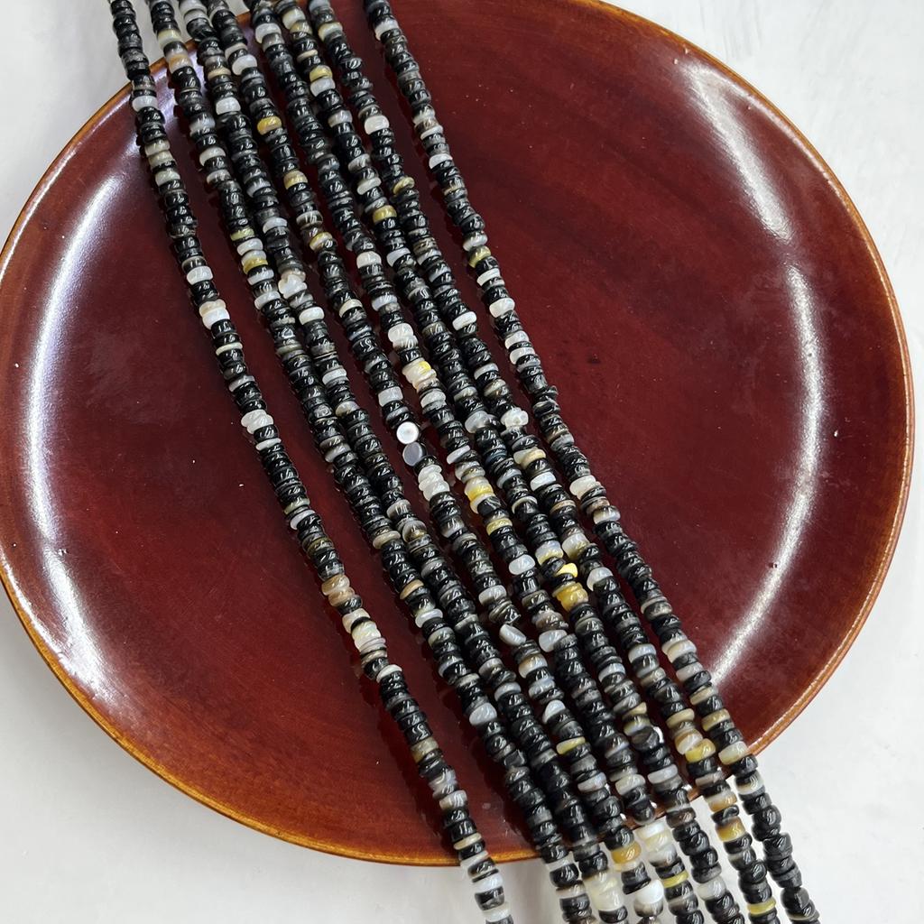 Natural Shell Beads 5×5mm, 38cm Strand Mixed Black Yellow Flat Round Heishi Spacer Beads for DIY Bracelet Necklace Jewelry Making