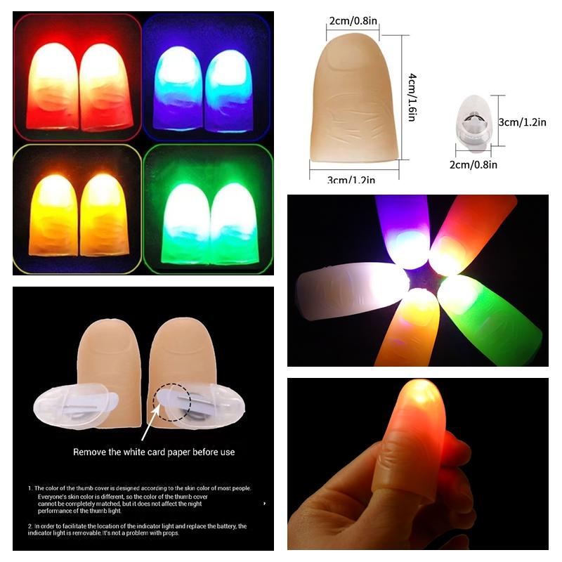 2Pcs Magic Light Up Finger Led Thumb Magic Trick Props Christmas New Year Party Novelty Funny Toys Glow In The Dark Kids Gifts