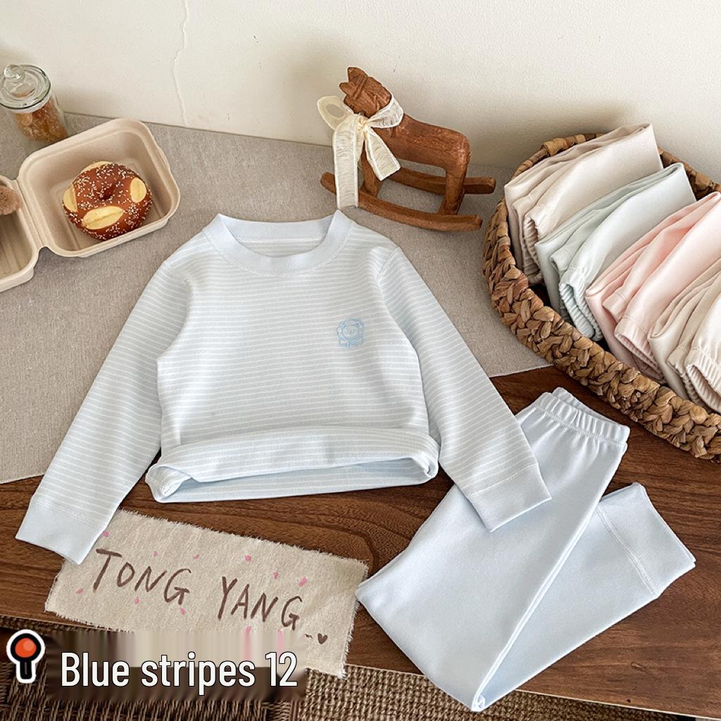 Children's Striped Velvet Warm Homewear Set: Boys' & Girls' Autumn Long Johns & Underwear, Lycra Two-Piece.