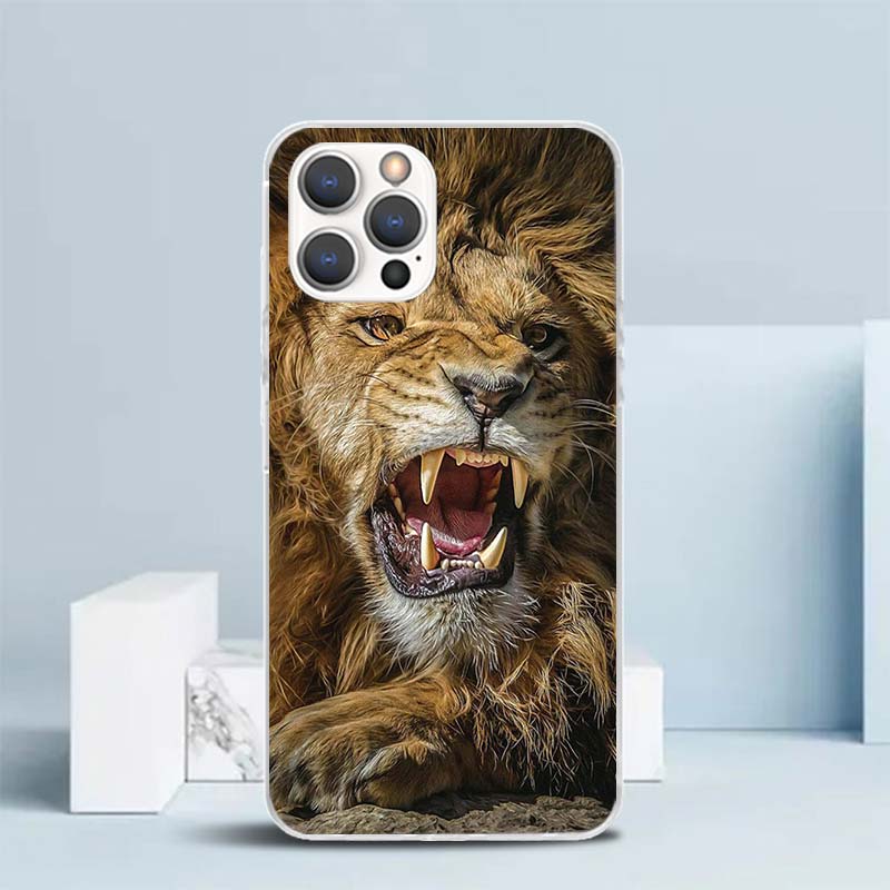 Lion Alpha Male Cub Soft Cover for iPhone 16 17 Air 15 14 Pro Max 16E Phone Case 13 Mini 12 11 7 SE 8 Print Pattern Fit Cases 16
