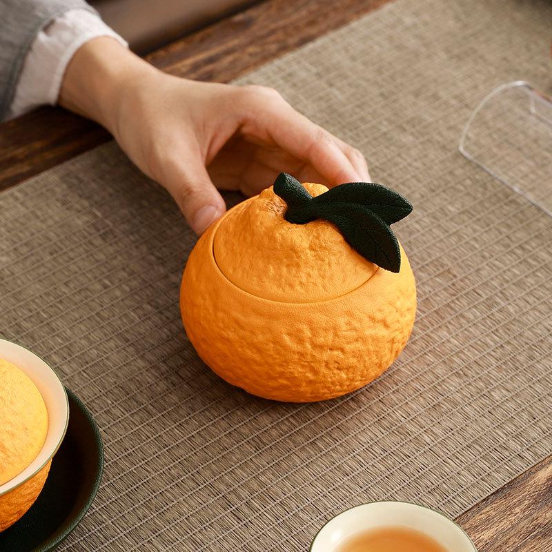 Orange Ceramic Tea Jar - Sealed Pu'er Storage & Moisture-Proof Snack Container
