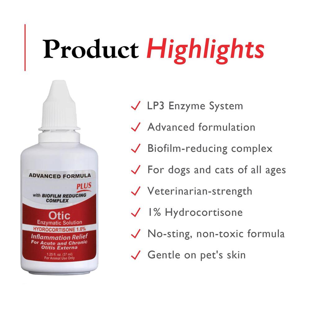 Enzymatic Ear Solution For Dogs And Cats With 1% Hydrocortisone, 1.25oz 37ml
