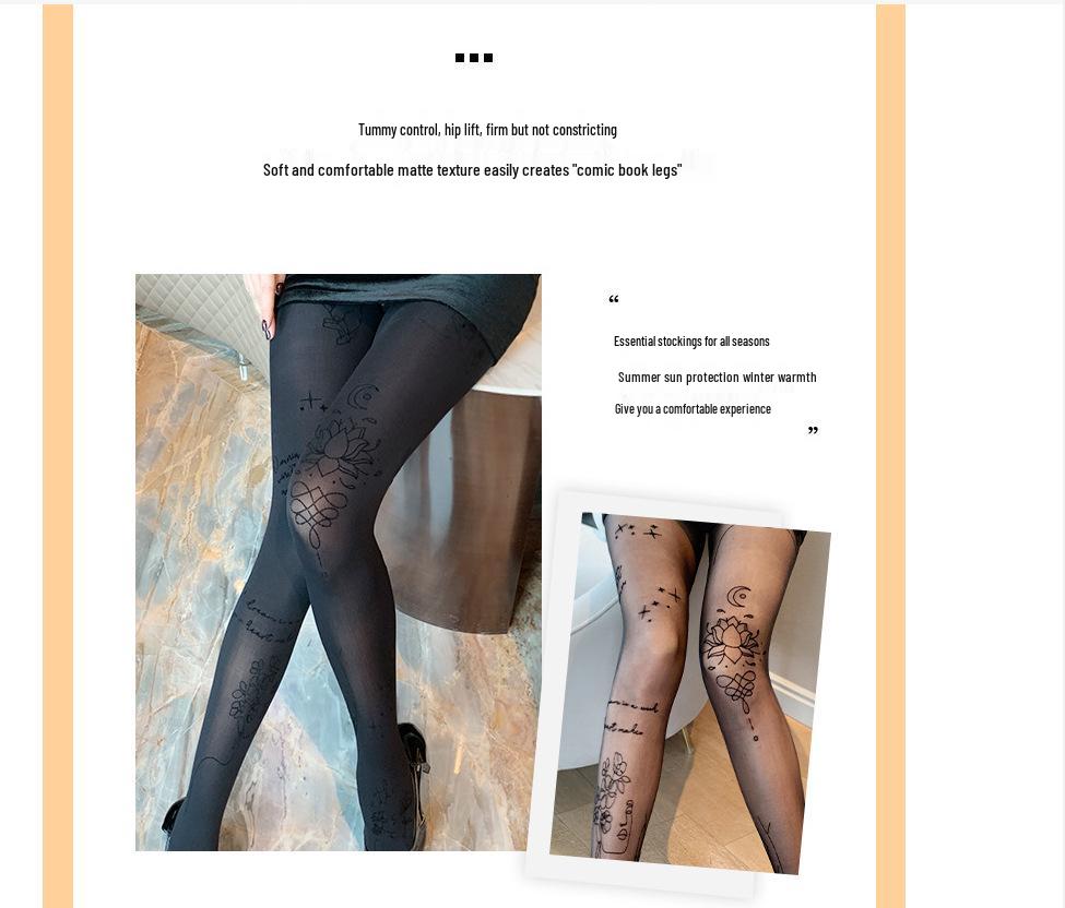 Modische Lotus-Jacquard Schwarz-Seide Damenstrumpfhose - Anti-Faden, Farbecht, Jeder Schnitt, Dünner Stil für Frühling/Sommer.