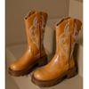 Embroidered Cowboy For Women New  Round Toe Platform Boots Retro Classic Western Cowgirl Trendy Mid-Calf