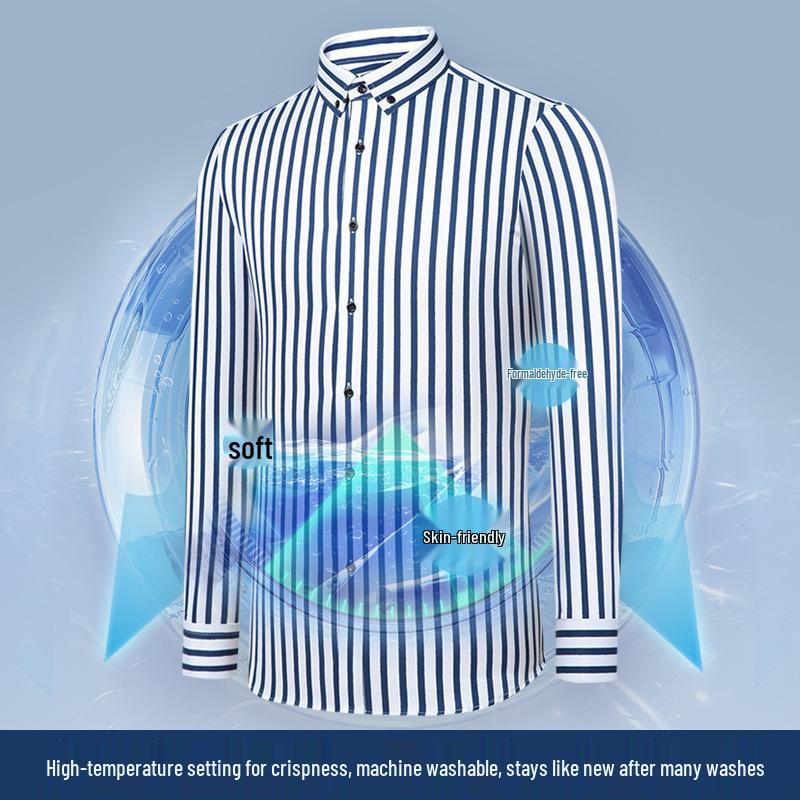 Herrskjorta i stretch för affärsbruk: Lång- eller kortärmad randig, Vår/Sommar-kollektion