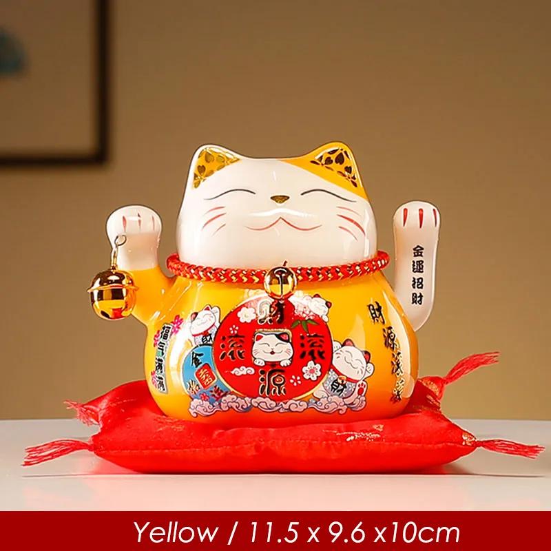 Ceramic Beckoning Lucky Cat Battery Powered Fortune Cat Waving Arm Maneki Neko Gift Idea Box Home Use Decoration Best Centerpiece 45