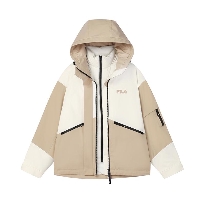 Fila Original Series Woven Hooded Long Sleeve Jacket Down Coat Women Jacket Khaki F11W449704FLK