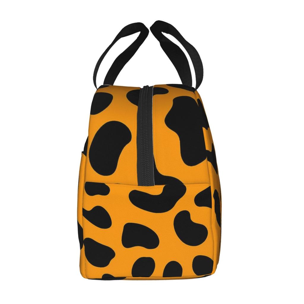 Black and Yellow Leopard Series Print Pattern Lunch Bag Portable Thermal Cooler Insulated Bento Box for Kids Food Tote Bags