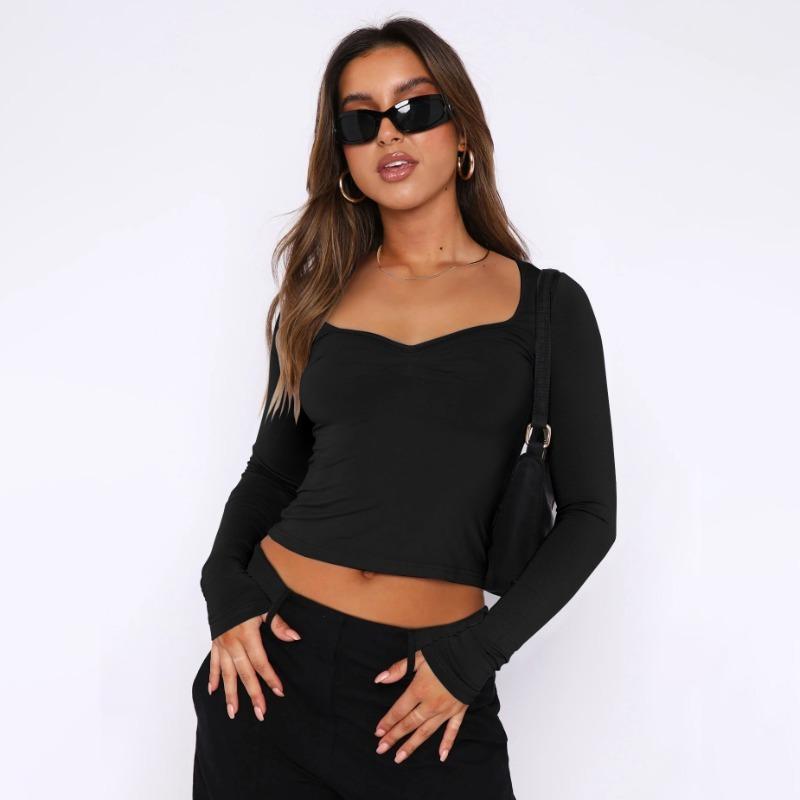 Suéter de manga larga con cuello cuadrado y cuello alto ajustado para mujer de otoño