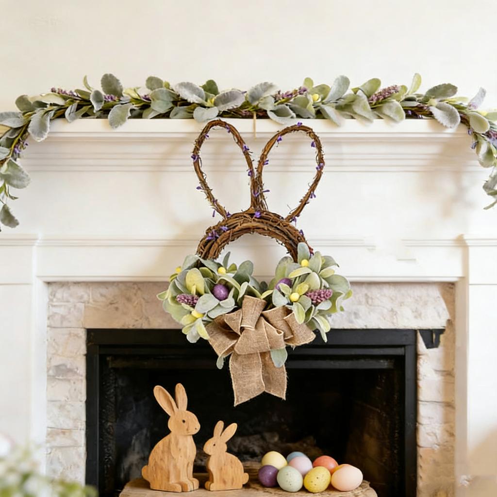 Easter Bunny Simulation Plant Decoration Flower Wreath Home Door Hanging Spring Decoration 15 Inches