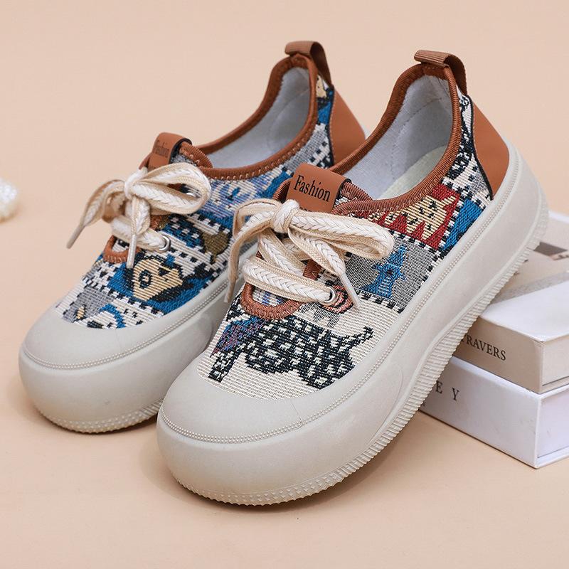 2025 Summer New Korean Version Fashion Canvas Shoes Womens Platform Heightening Sneakers Trend Lace-Up Vulcanized Shoes Women