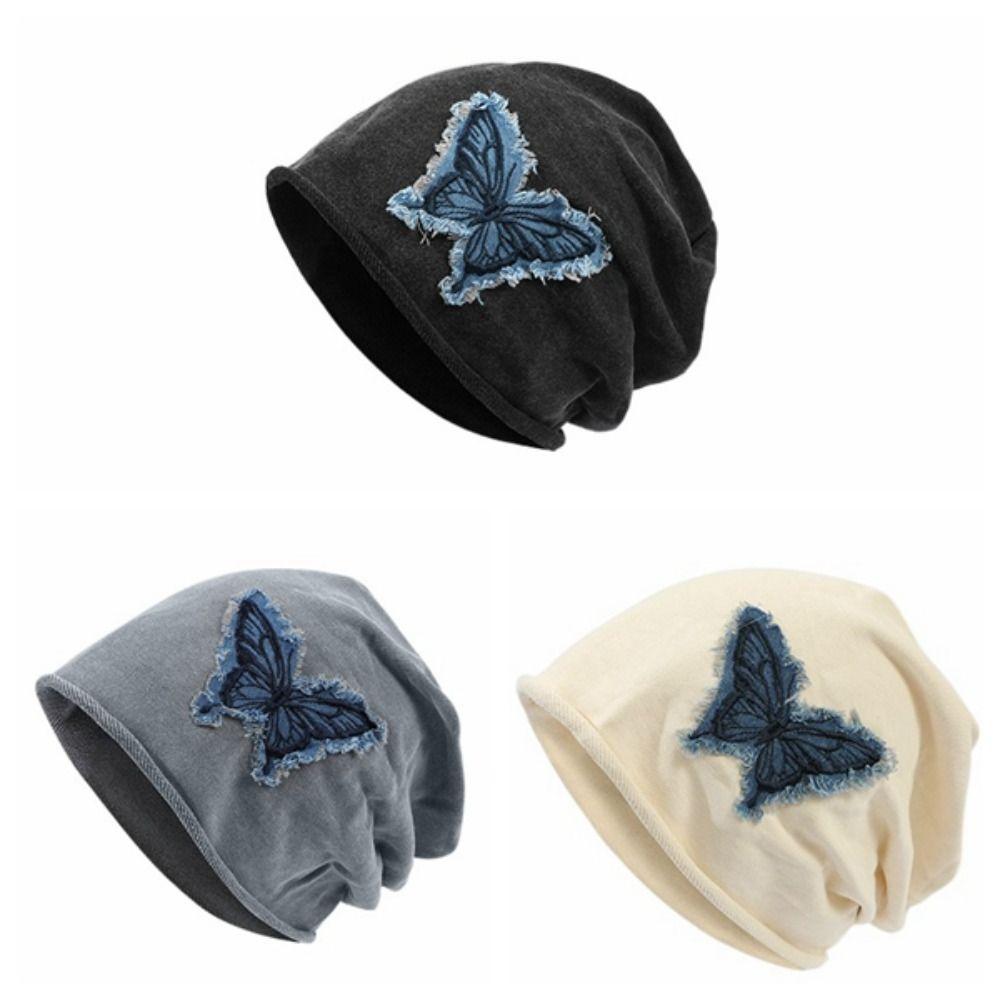 Patch Retro Skullies College Style Pullover Hat Casual Butterfly Beanies  Outdoor