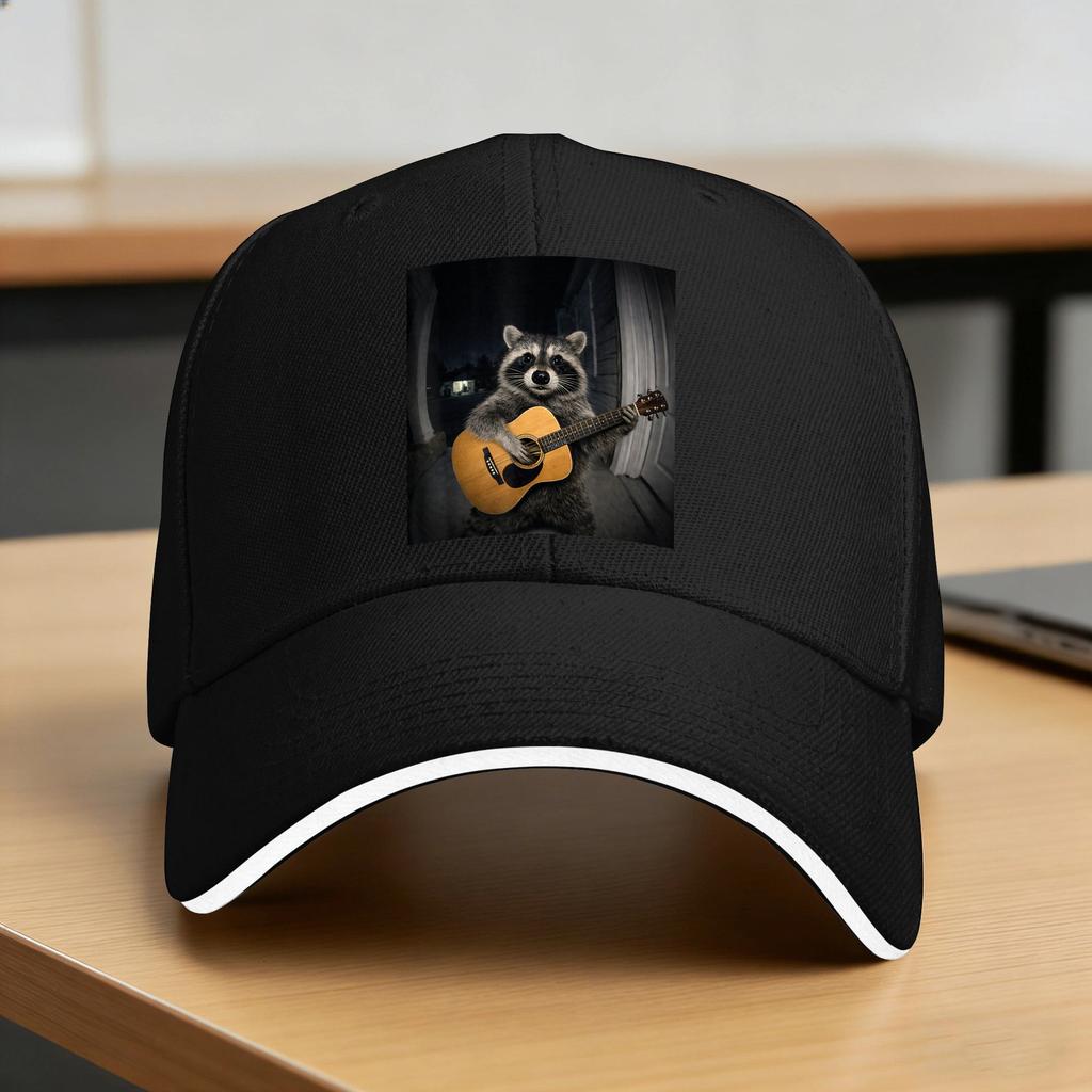Funny Raccoon Playing Guitar Guitarist Music Life Musician Casual Baseball Cap Hiking Trucker Hat Summer Sun Unisex Baseball Caps