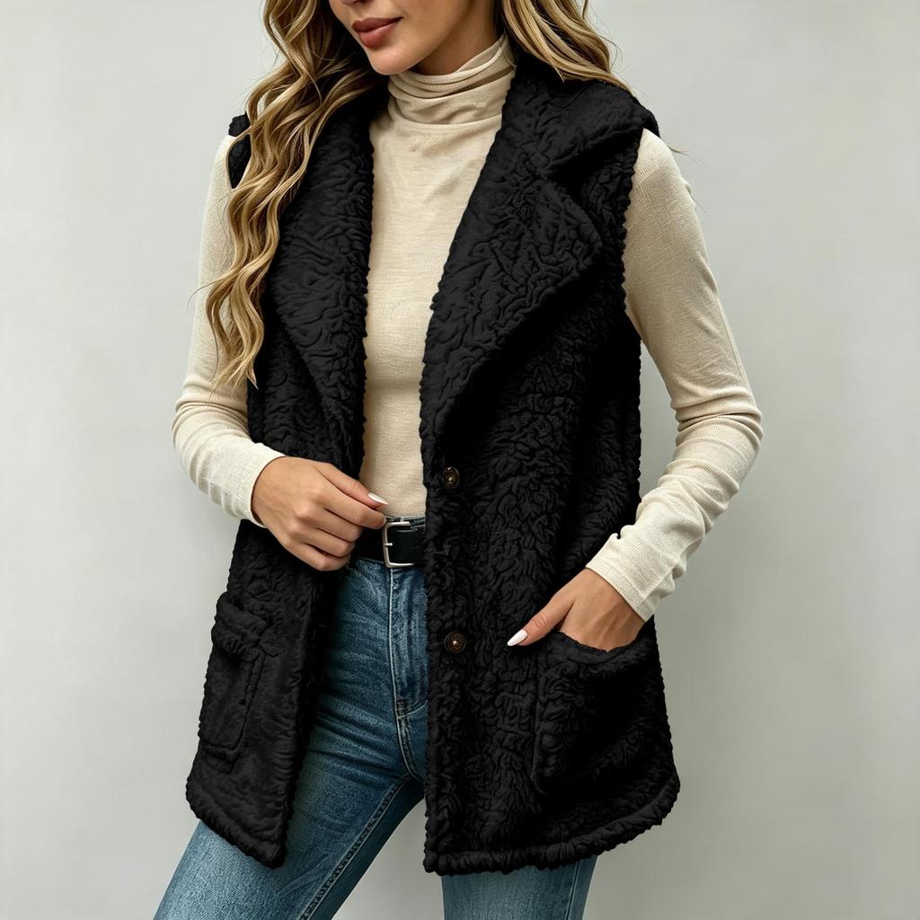 Womens Vest Casual Lightweight Fuzzy Sleeveless Jackets with Pockets