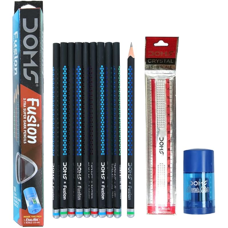 Doms Fusion Xtra Super Dark Pencil Box Pack | Dark & Neat Writing Which Stays Longer | Smooth Sharpning & With Soft & Co