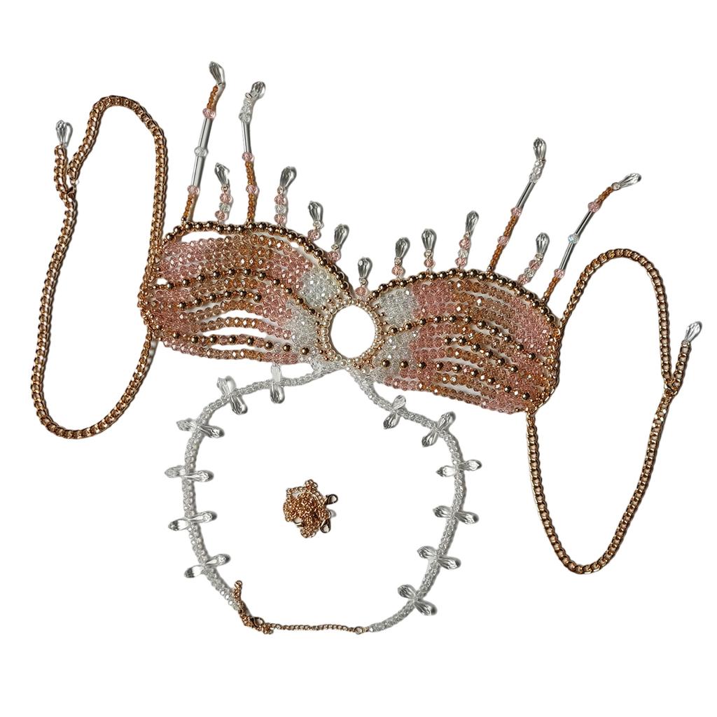 Women's Beaded Crystal Tassels Halter Neck Bra Chain Crop Top Hollowout Body Jewelry Chest Chain for Nightclub Festival