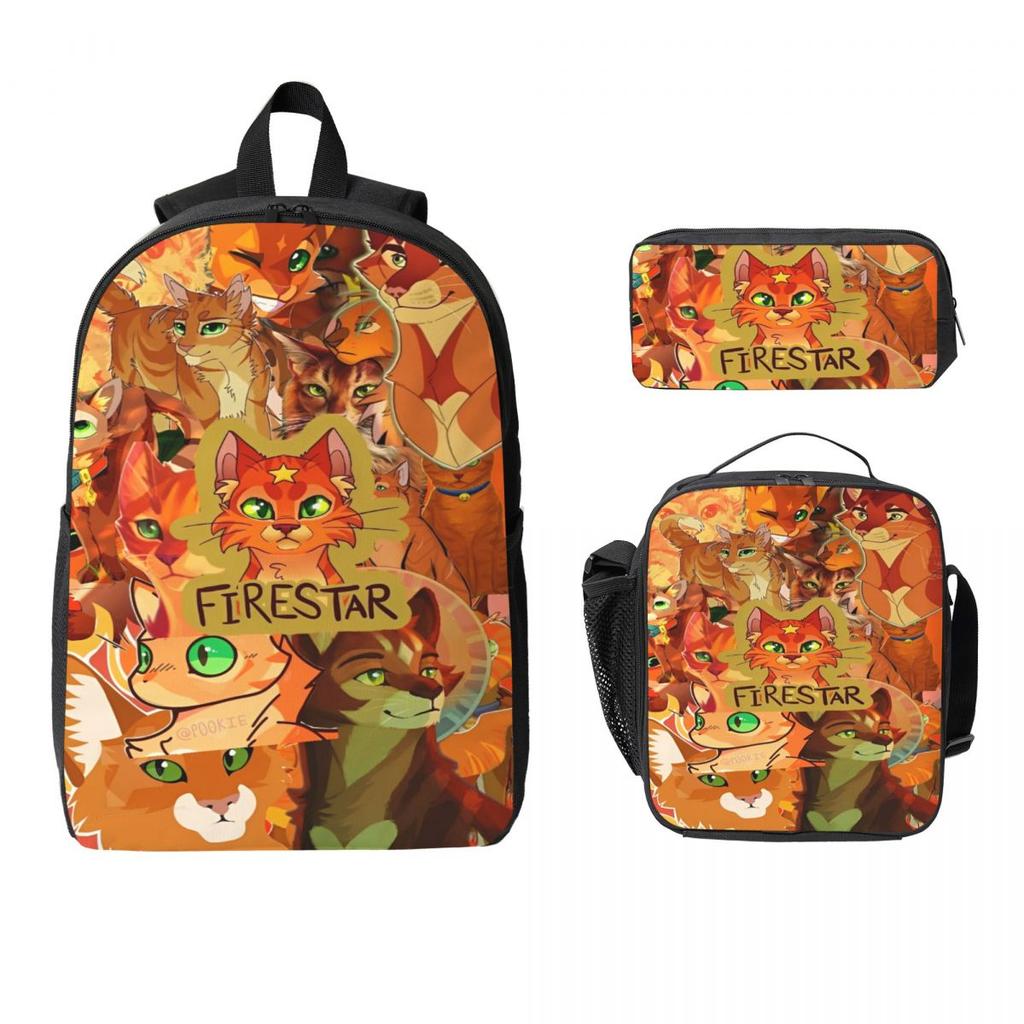 3 Stück Warrior Cats Schultaschen Set für Jungen Mädchen Federmäppchen Rucksack Sets mit Brotdose Für Schulkinder Rucksack