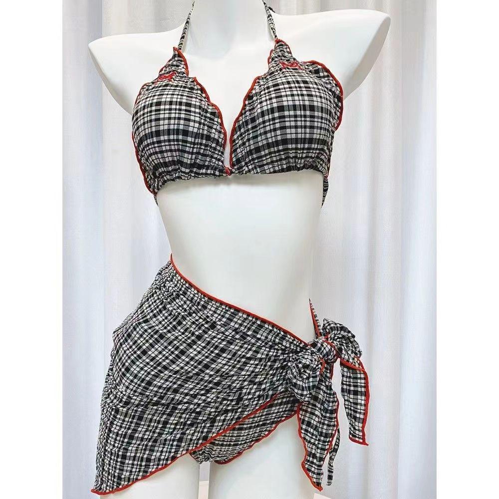 

Ретро клетчатый купальник-бикини с бантом для женщин Extra Large чёрный