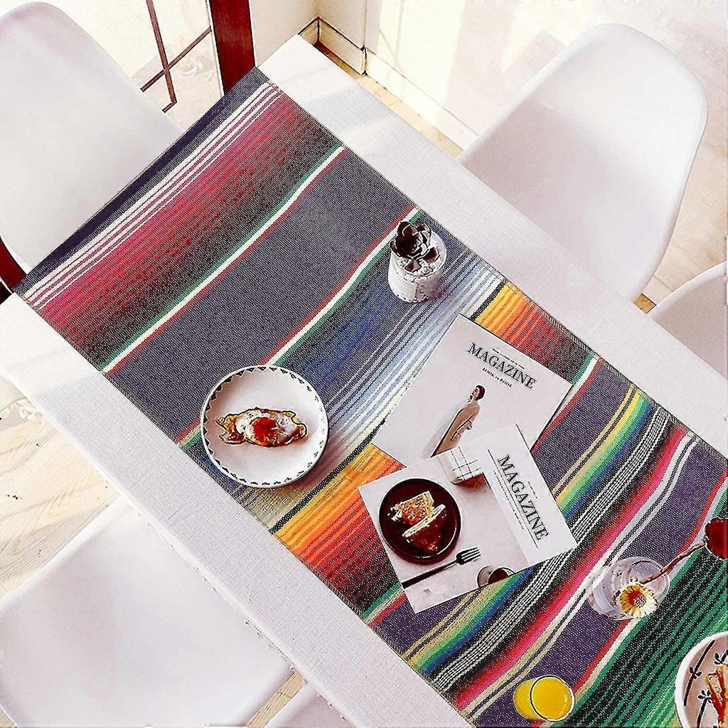 Mexican Style Table Runner, Cotton Weave Washable Dining Runners Decoration 35 X 213cm (4-d-w)