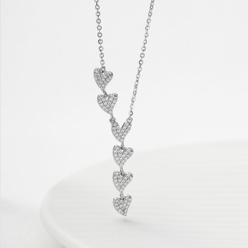 Fine Jewelry Dainty Heart Necklace CZ 925 Sterling Silver Zircon Tassel Heart Charm Necklace for Women