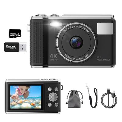 Digital Camera 4K Video Recording 50 Million Pixels Includes 32GB Micro SD Card AF Autofocus Compact Design 2.83-inch Large Screen 16x Zoom Flash