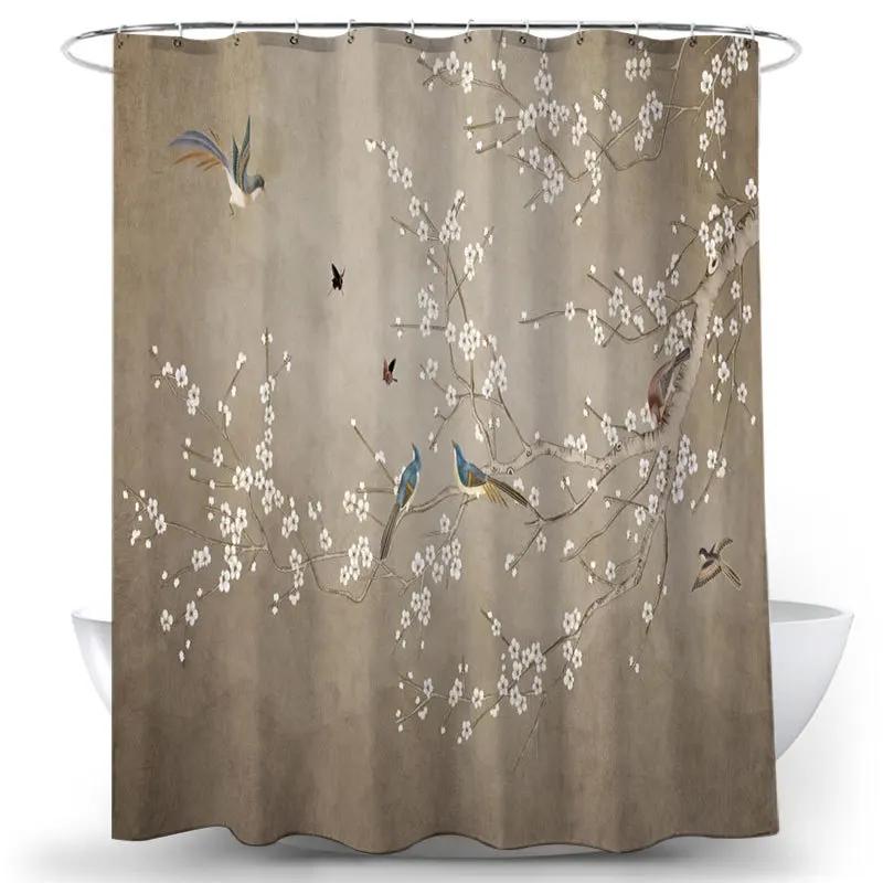Flower And Bird Shower Curtain Waterproof Bathroom Decorative 3D Printed Fabric Decorative Shower Curtain Cortina De La Ducha