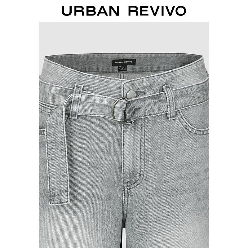 UR 2025 Autumn Vintage Washed Buckle Belt Denim Shorts