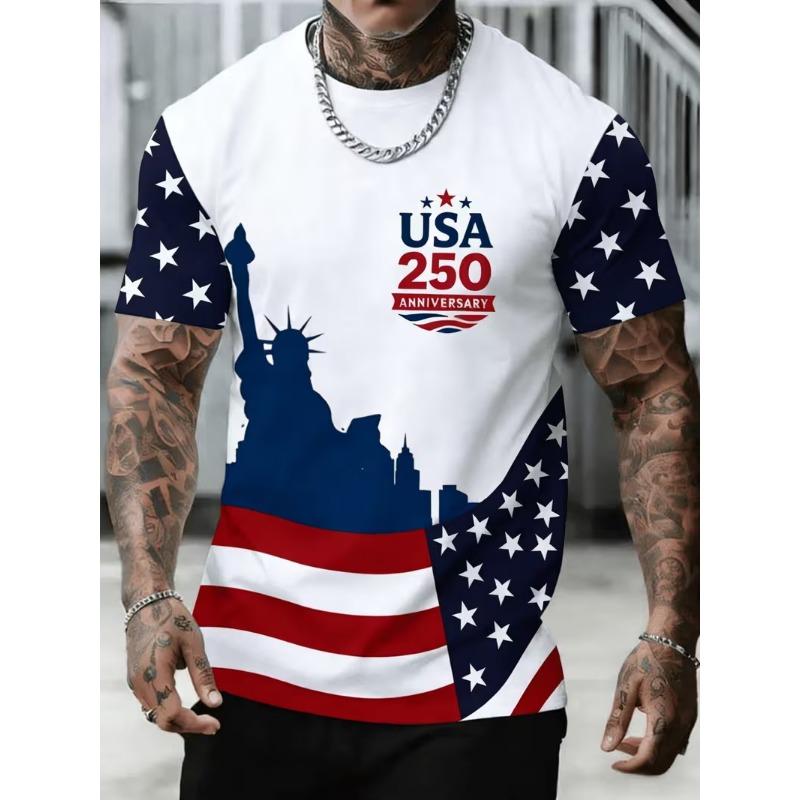 Men's USA 250th Anniversary T-Shirt American Flag Print Oversized Tees Patriotic 4th Of