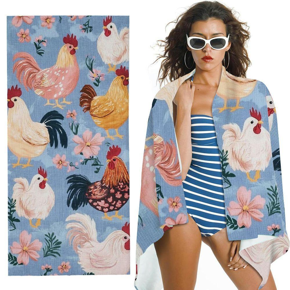 

Chicken Pattern Adult Beach Towel, Highly Absorbent Quick-Dry Towel Blanket for Travel Swimming Camping W40*H60(CM)
