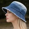 Nuovo Cappello a Secchiello in Denim Casual Unisex con Bordo Sfilacciato Cappelli da Sole in Cotone Lavato Vintage per Uomo Donna Streetwear Cappello Berretto