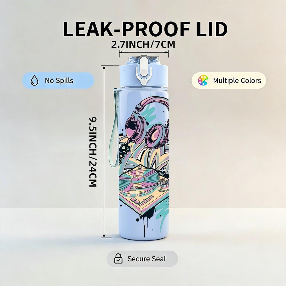 1PC Music Notebook Art Print 750ml Color Plastic Sports Water Bottle Leakproof Flip Straw Lid Suitable for Sports Office Home Use