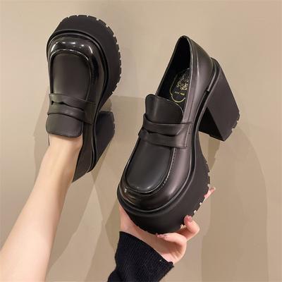 Fashion Chunky Platform Loafers Heel Patent Leather Slip On Casual Shoes Women Lady Office Shoes Japanese Lolita Black Heels 2024