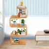 4-tier S-shaped Bamboo Bookcase,Wood Color Floor Standing Bookcase 56*23*132cm for Study Rooms,Offices