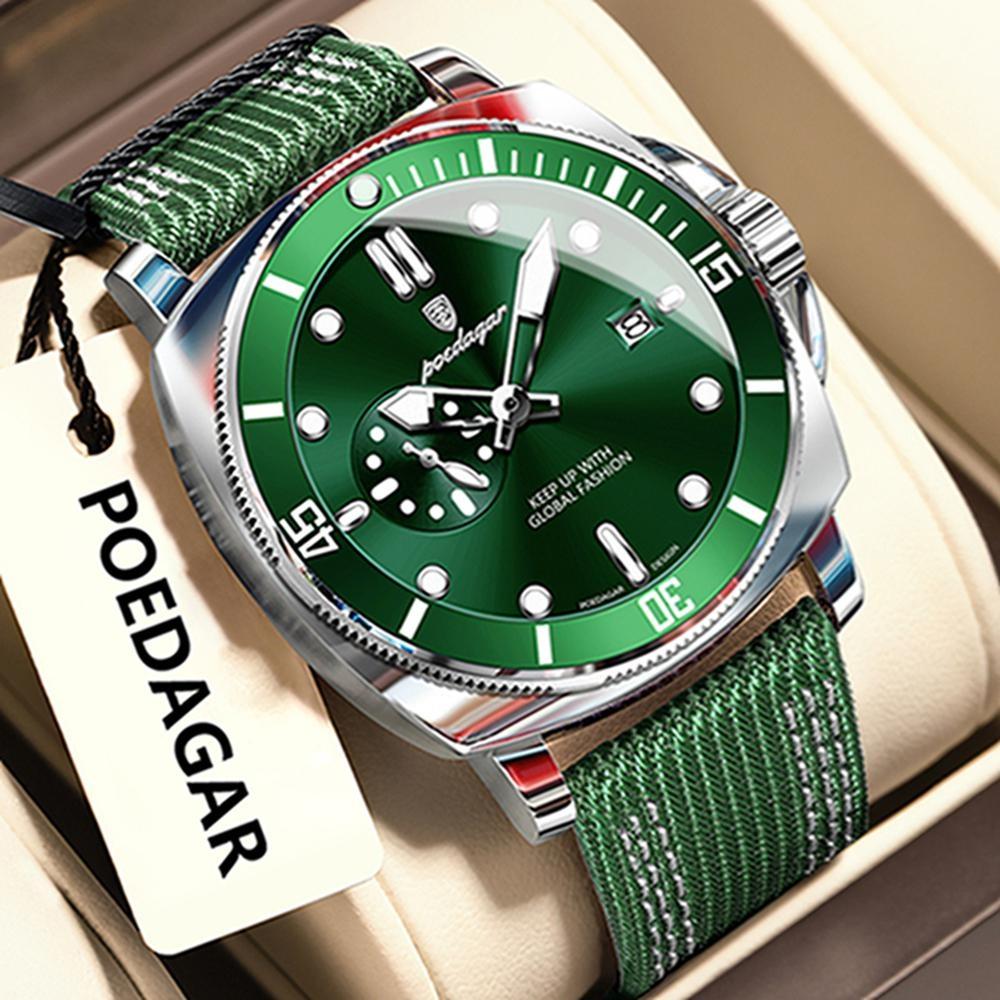 POEDAGAR Quartz Movement Luminous Hands Watch Mens Casual Nylon Strap Date Male Wristwatches Waterproof Clcok