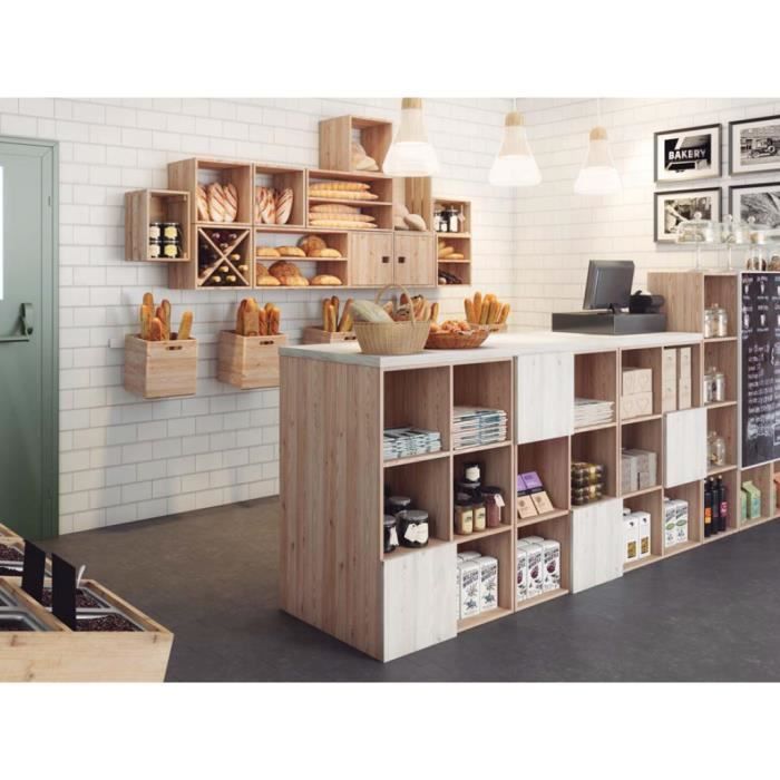 Cube De Rangement 4 Cases Pin Masif - 70.8 X 70.8 X 33 Cm - Bois Brut