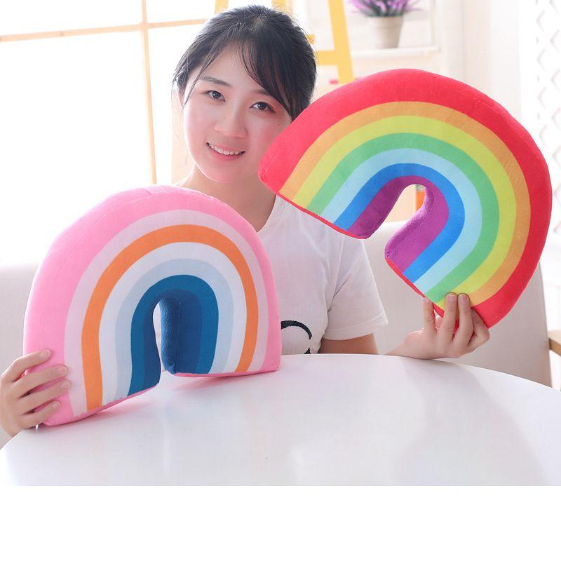 Shaped Lovely Rainbow Pillow Plush Dolls Soft Stuffed Toy Back Cushion Xmas Gift