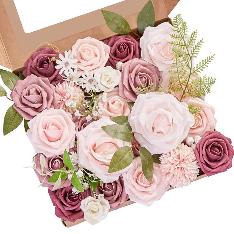 Gör-det-själv Konstgjorda Blommor Falska Rosor Skum Silkesblommor För Bröllopsbukett Arrangement Fest Babyshower Fest Heminredning
