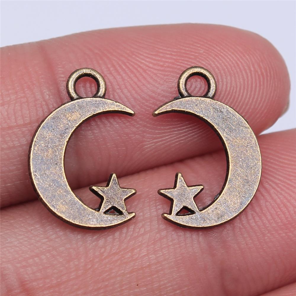 20pcs Star And Moon Charms For Jewelry Making Antique Bronze Silver Color Pendants Making DIY Handmade Tibetan Finding Jewelry