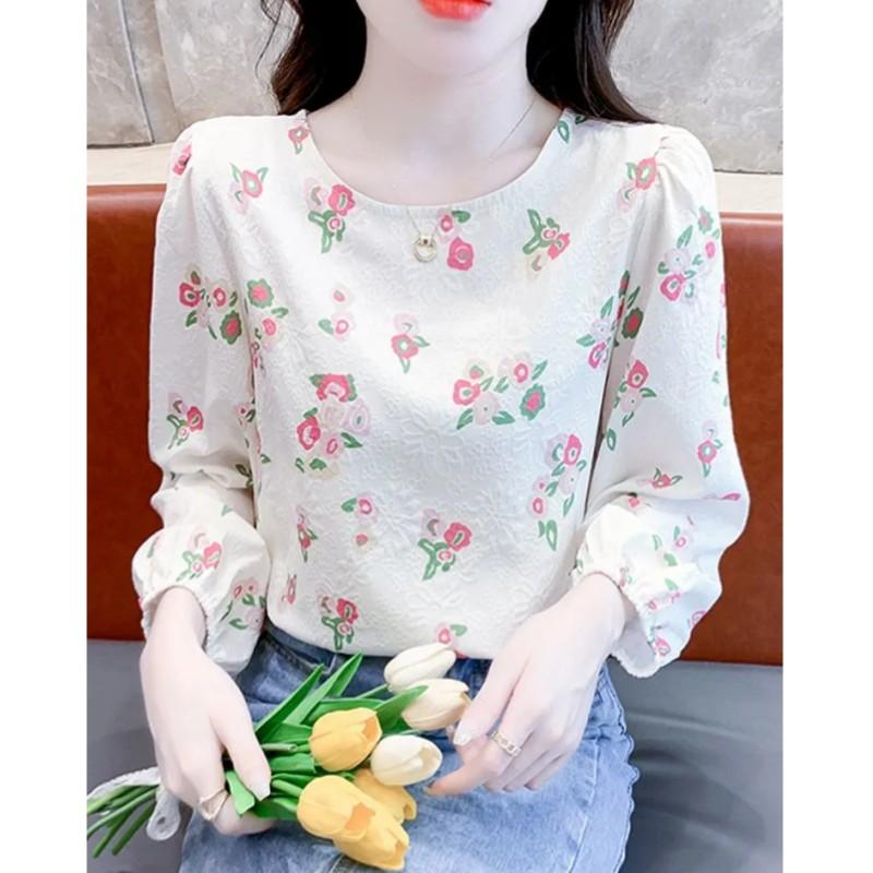 

Женская весенняя футболка с длинным рукавом и круглым вырезом с принтом, свободные, удобные, элегантные топы для поездок на работу XXS красный