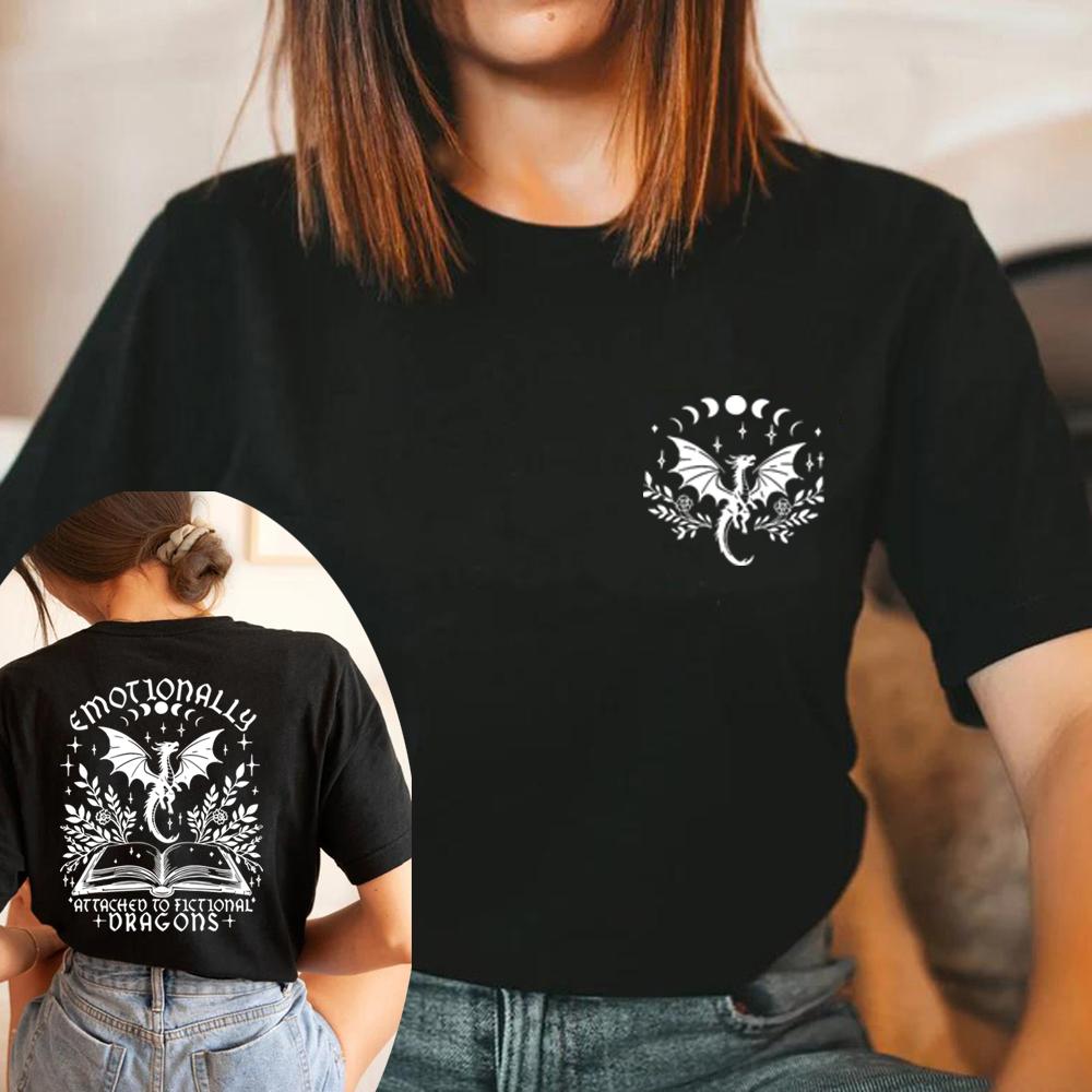 Emotionally Attached To Fictional Dragons T-Shirt Fourth Wing Dragon Shirt Women Graphic T Shirts Fantasy Bookish T-shirt