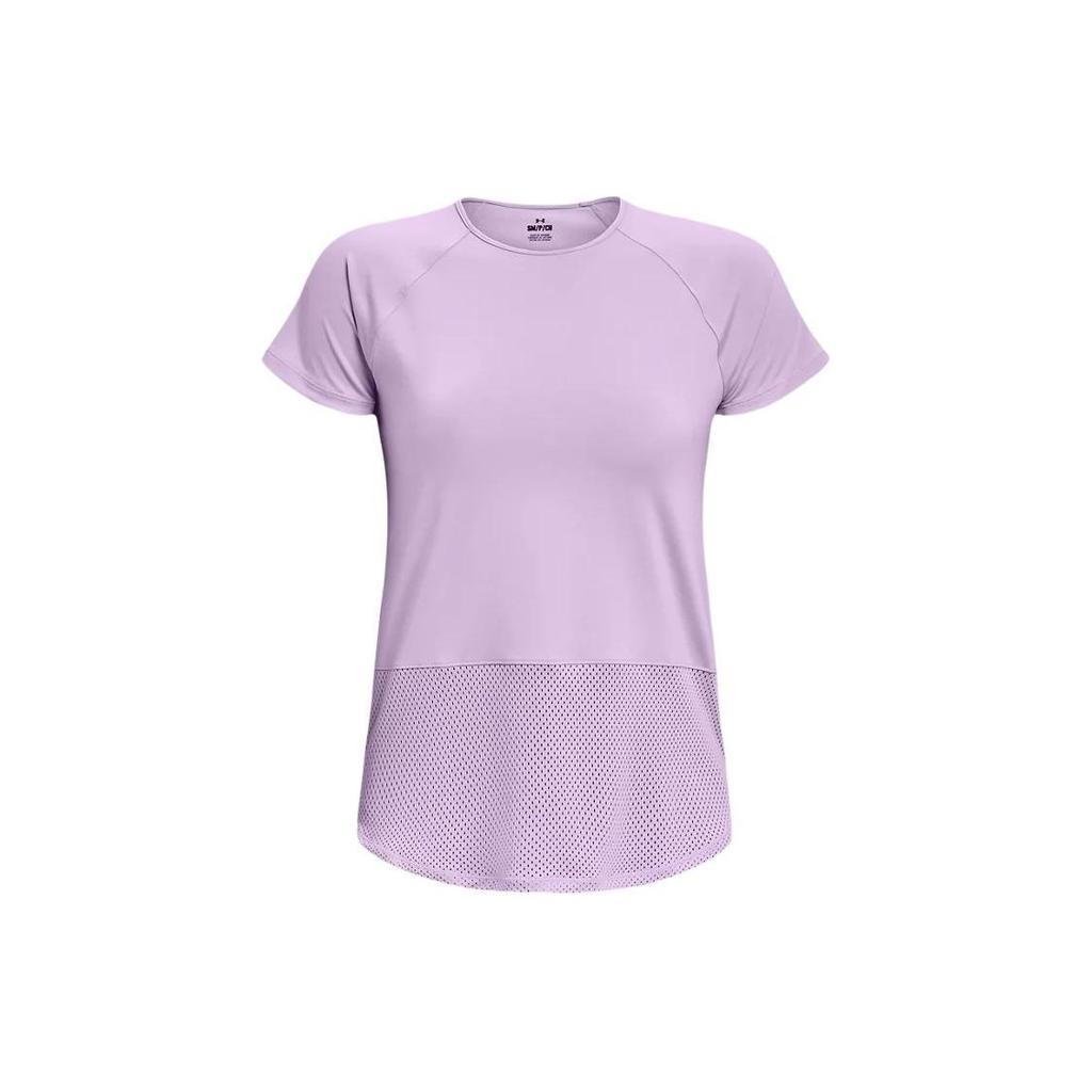 Under Armour Breathelux Solid Back Cut-Out Training Sports Crew Neck Short Sleeve T-Shirt Women Tops Purple 1370867-566