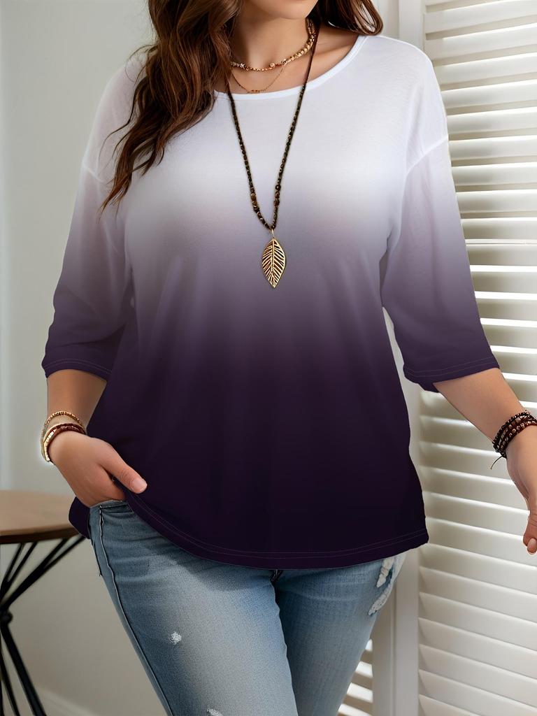 2025 New Gradient Color Women's Casual Round Neck T-shirt - European & American Fashion